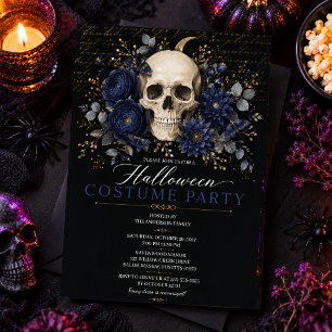 Invitación Calavera Floral Gótica Halloween Fiesta Elegante O