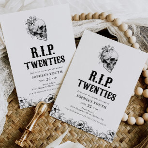 Invitación Calavera Floral RIP Veinteañera Cumpleaños 30