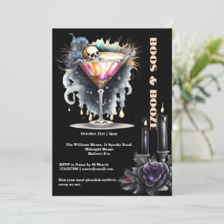 Invitación Calavera gótica cóctel martini happy hour Hallowee
