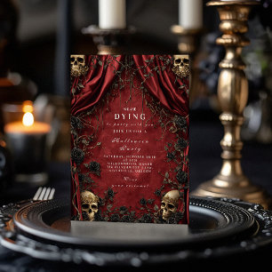 Invitación Calavera gótica de la cortina roja Halloween Soiré