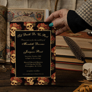 Invitación Calavera gótica hasta la muerte nos da parte Boda