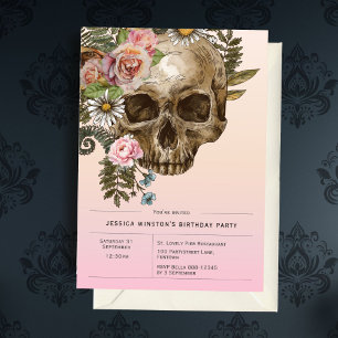 Invitación Calavera Gótica Polvorienta Rosa