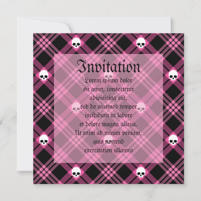 Invitación Calavera gótica Tartán Plaid (Anverso)