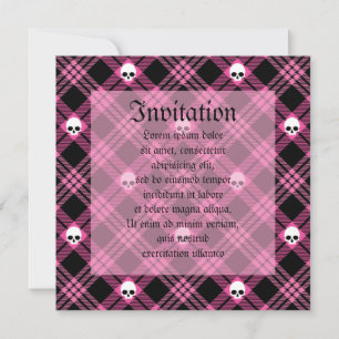 Invitación Calavera gótica Tartán Plaid