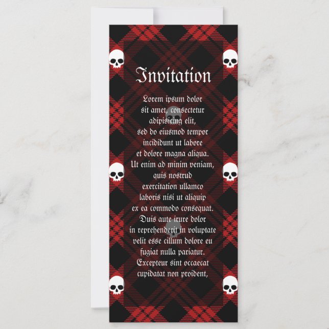 Invitación Calavera gótica Tartán Plaid (Anverso)