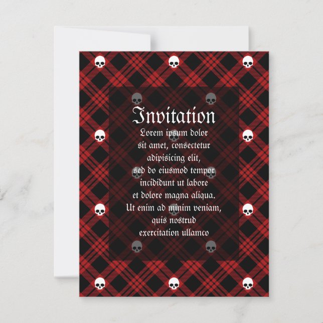 Invitación Calavera gótica Tartán Plaid (Anverso)