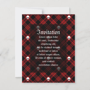 Invitación Calavera gótica Tartán Plaid