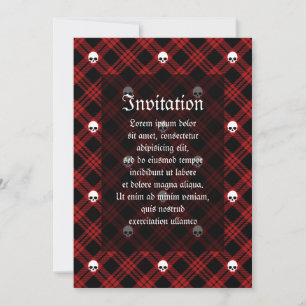 Invitación Calavera gótica Tartán Plaid