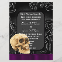 Invitación Calavera gótica y boda de damasco negro