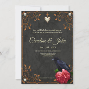 Invitación Calavera gótica y Raven.