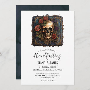 Invitación Calavera gótica y Rosas elegante ayuno a mano