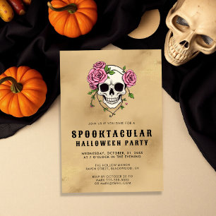 Invitación Calavera gótica y Rosas Halloween Party