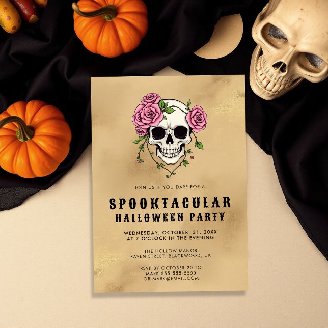 Invitación Calavera gótica y Rosas | Halloween Party (Subido por el creador)