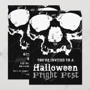Invitación Calavera Grunge Negro y Blanco Fiesta de Halloween