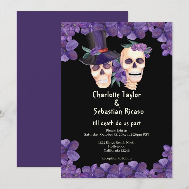 Invitación Calavera hasta la muerte nos hace Boda parcial (Anverso / Reverso)