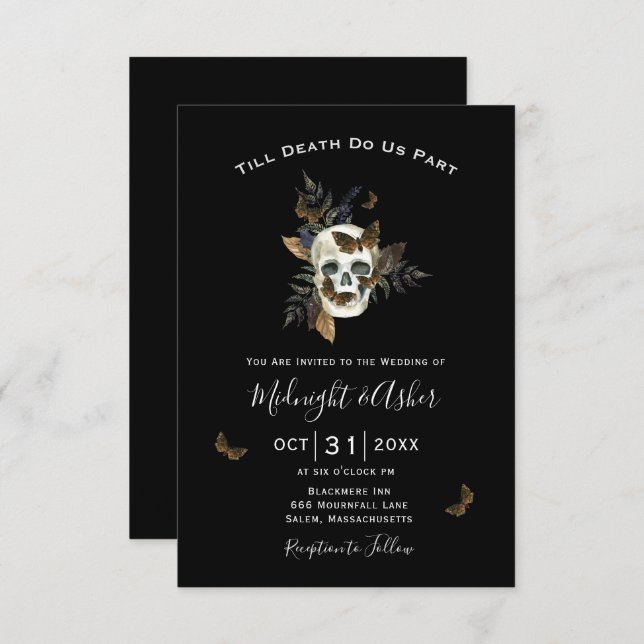Invitación Calavera hasta la muerte nos invitan a una boda pa (Anverso / Reverso)