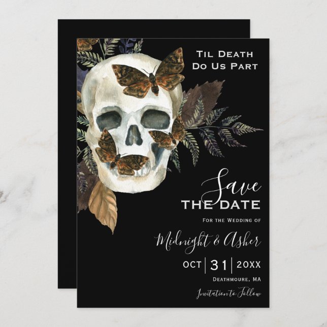 Invitación Calavera hasta que la muerte nos separe, salven la (Anverso / Reverso)