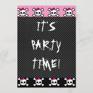 Invitación calavera linda cruzada huesos punk goth fiesta