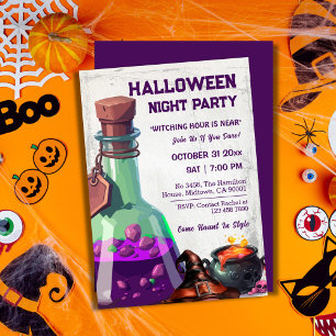 Invitación Calavera mágica poción de bruja gorra cráneo Hallo