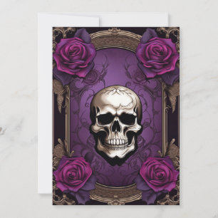 Invitación Calavera morada y Rosas Boda de elegancia gótica