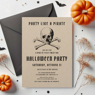 Invitación Calavera Pirata Antiguo y Huesos Halloween