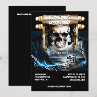Invitación Calavera pirata pergamino fantasma tormenta noctur