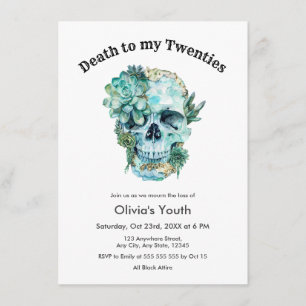 Invitación Calavera RIP 20s Cumpleaños 30 Muere mi veintena