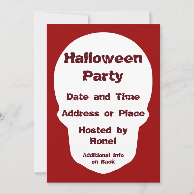 Invitación Calavera roja profunda corta silueta (Anverso)