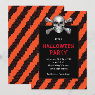 Invitación Calavera y Huesos Cruzados Fiesta de Halloween con