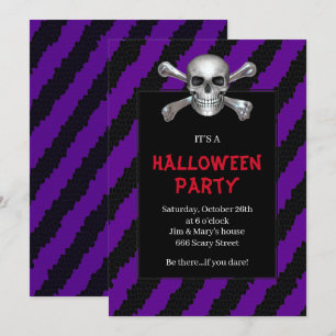 Invitación Calavera y Huesos Cruzados Fiesta de Halloween con