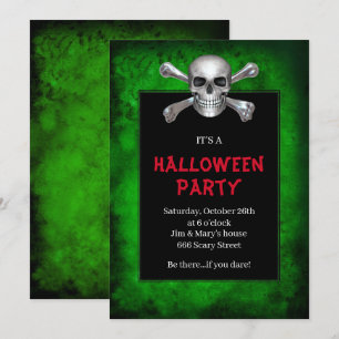 Invitación Calavera y Huesos Cruzados Fiesta de Halloween Ver