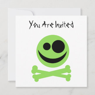 Invitación Calavera y huesos cruzados. Verde y Negro.