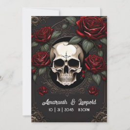 Invitación Calavera Y Rosas Boda Gótico Tradicional