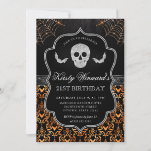 Invitación Calavera y Telaraña de Halloween Cumpleaños 21