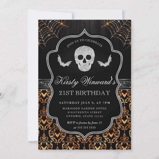 Invitación Calavera y Telaraña de Halloween Cumpleaños 21 (Anverso)
