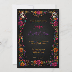 Invitación Calaveras de Azúcar Cumpleaños Dieciséis Día de Mu