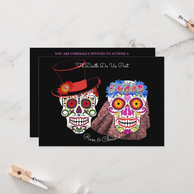 Invitación Calaveras de azúcar de novia y de groom hasta la m (Anverso/Reverso In Situ)