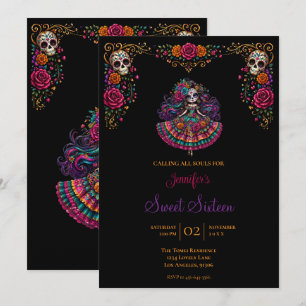 Invitación Calaveras de Azúcar Día de Muertos Cumpleaños Diec
