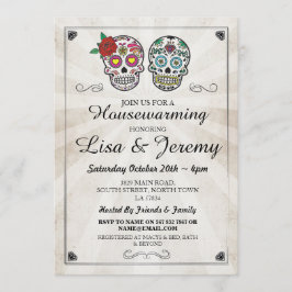 Invitación Calaveras de azúcar rusticas en casa invitan a Hal