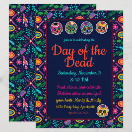 Invitación Calaveras de azúcar y flores Día de los Muertos