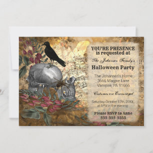 Invitación Calaveras de Cuervo Halloween