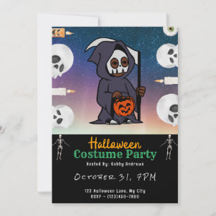 Invitación Calaveras de la Parca y Velas Negras Halloween