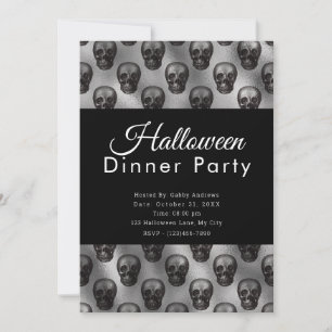 Invitación Calaveras de Metal Plateado Fiesta de Cena de Hall