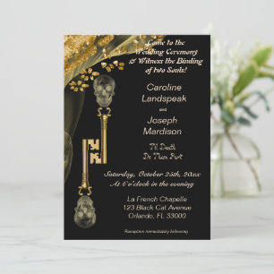 Invitación Calaveras de oro espeluznantes boda de Halloween