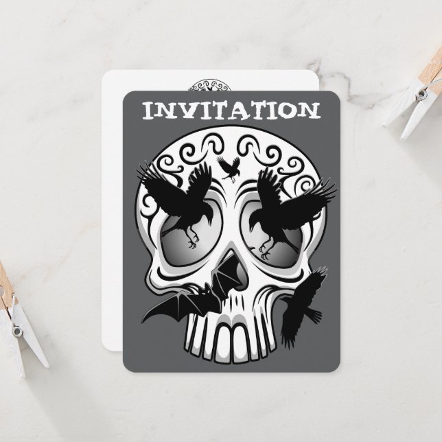 Invitación Calaveras decorativas de Halloween (Anverso/Reverso In Situ)