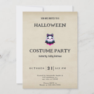 Invitación Calaveras Fantasmales Rosa Negro Blanco Vintage Ha