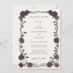 Invitación Calaveras Florales Dibujadas a Mano en Estilo Góti