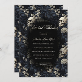 Invitación Calaveras florales góticas Moody Dark Bridal Showe