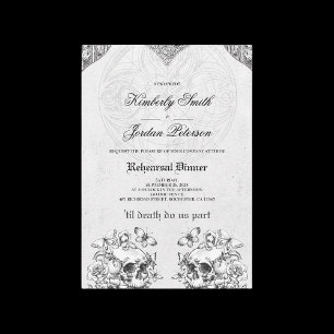 Invitación Calaveras Góticas Cena de Ensayo de Boda Oscura y 