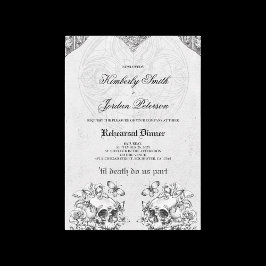 Invitación Calaveras Góticas Cena de Ensayo de Boda Oscura y